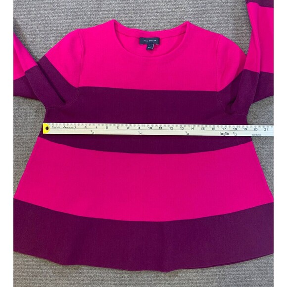 Ann Taylor Bell Sleeve Sweater Womens L Pink Color‎ Block Striped Pullover - Picture 8 of 12